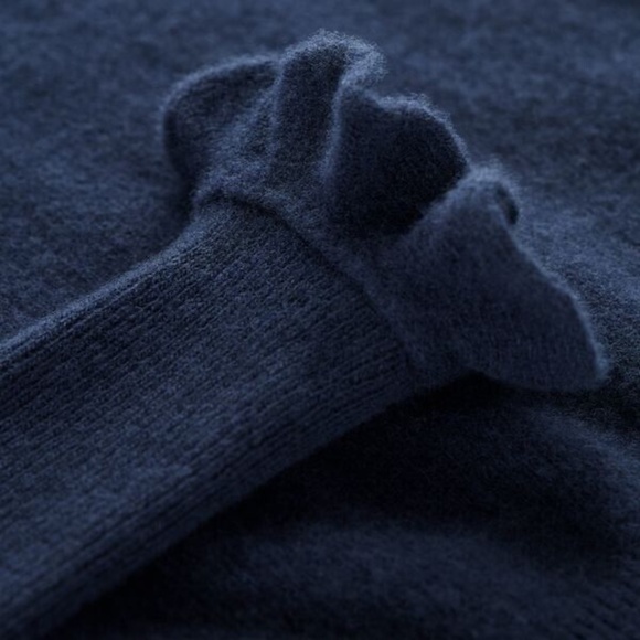 New GWYN Bunny 100% Merino Wool Ruffle Trim Sweater in Navy Blue - Picture 5 of 11
